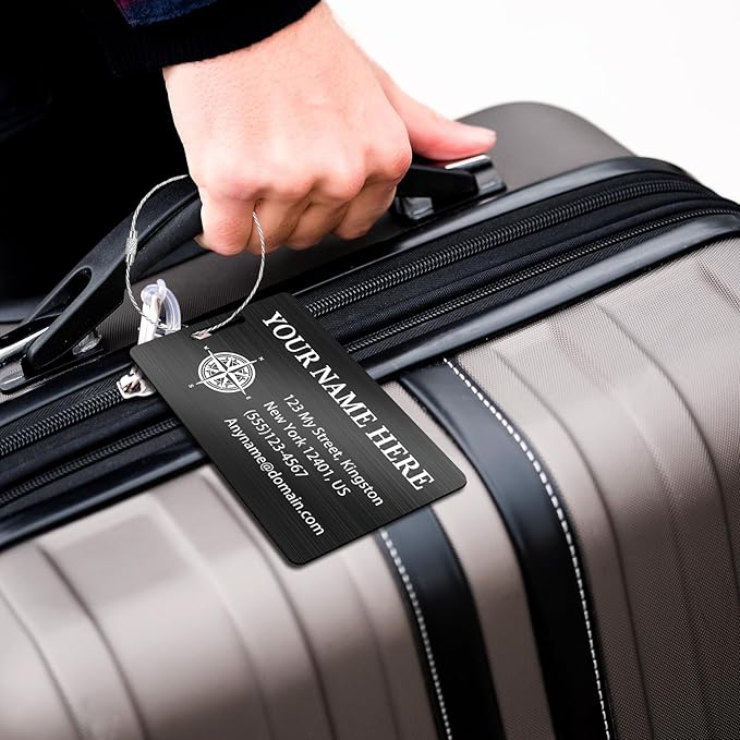 Personalized Luggage Tags for Suitcases (2/4/6/8 Pack) - Custom Engraved Metal Travel Tag, Customizable Pattern/Name/Text for Bags Backpacks Suitcases
