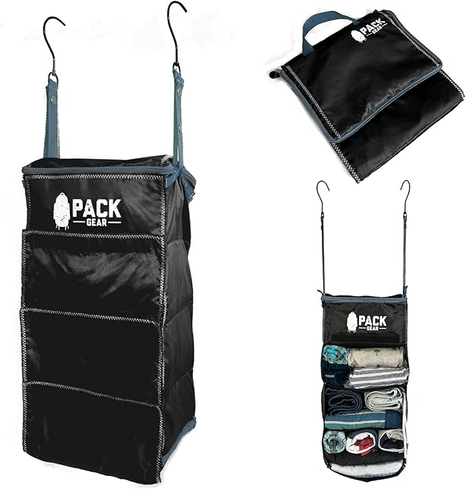 Pack Gear Hanging Luggage Organizer - Our Carry On Closet Insert Fits Any Carry-On - Our Hanging Luggage Organizer Uses Velcro to Allow Quick Access to your Clothes (Solid Black)