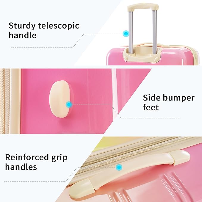 Merax Luggage Sets 3 Piece, Hardside Expandable Suitcase Set with Spinner Wheels, Lightweight Gradient Color Luggage 20+24+28 IN,Gradient Pink