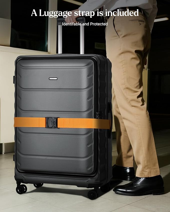 Luggage Sets 2 Pieces, 20/28 Inch PC Hardshell Suitcase with Spinner Wheels, 20 Inch Expandable Clamshell Carry On Luggage and 28 Inch Aluminum Frame Top Opening Checked Luggage (Black)