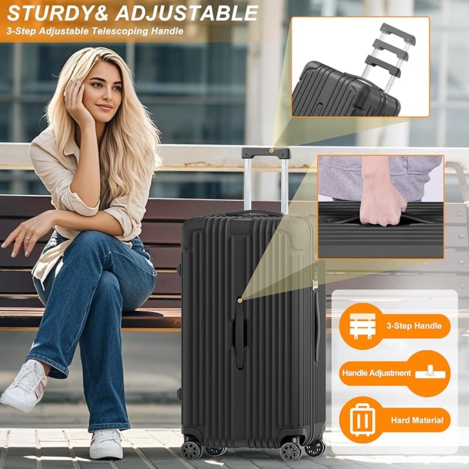 Krute Luggage Sets 2 Piece Suitcase with Spinner Wheels PC+ABS Hardside Suitcases Charging Port TSA Lock Carry On Luggage with Cup Holder 20+28 Inch