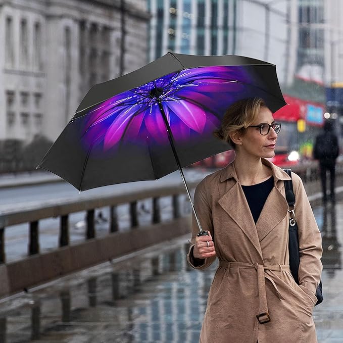 LLanxiry Compact Travel Umbrella, Mini Windproof Umbrellas for Rain & Sun, Small Lightweight Outdoor UV Umbrella, Portable Folding Umbrellas for Travel