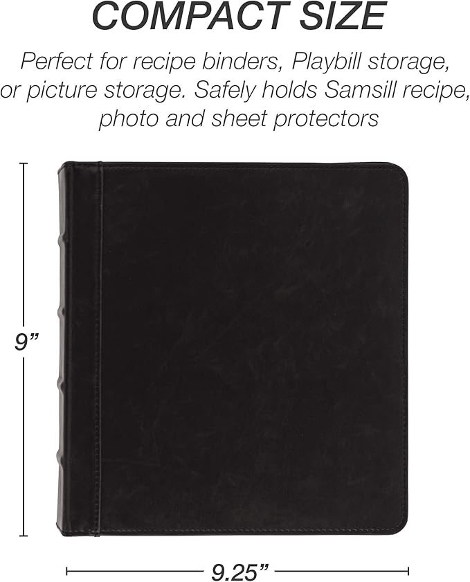 Samsill Vintage Leather Mini 3 Ring Binder 2 Inch Round Ring (Holds 425 Sheets), 5.5 x 8.5 Inch Documents, Professional Organizer, Planner, Notebook, Black