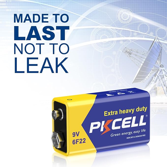 PKCELL 9V Battery Carbon Zinc for Smoke Detectors 6F22 Battery, 10-Year Shelf Life，Ultra Long-Lasting(16PCS)