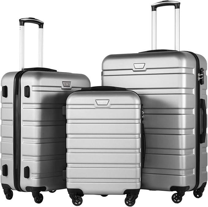 Coolife Luggage 3 Piece Set Suitcase Spinner Hardshell Lightweight TSA Lock (sliver3)