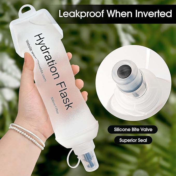 GYGYL Soft Flask, TPU Collapsible Soft Water Bottle for Hydration Pack, Running Vest, Leak-Proof Folding Water Bottle for Hiking Cycling Climbing Jogging-500ml White