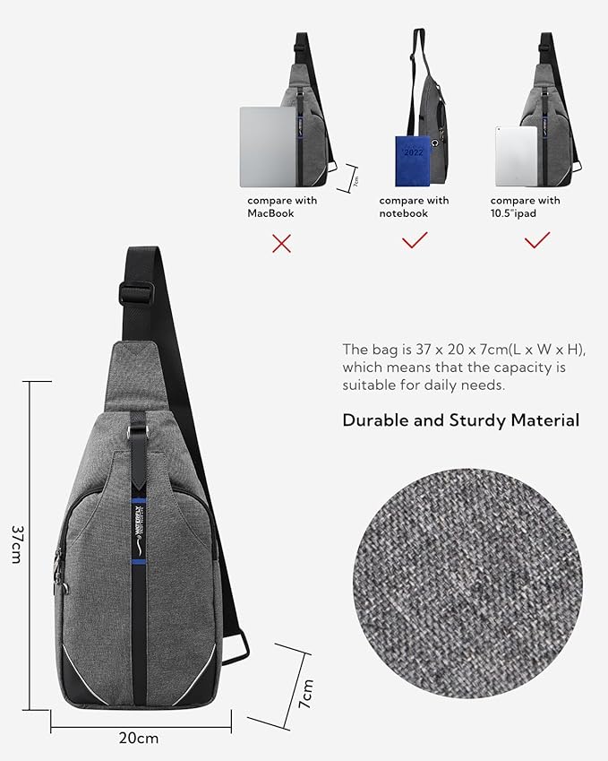 WATERFLY Small Crossbody Sling Backpack Anti Theft Backpack for Traveling Chest Shoulder Bag