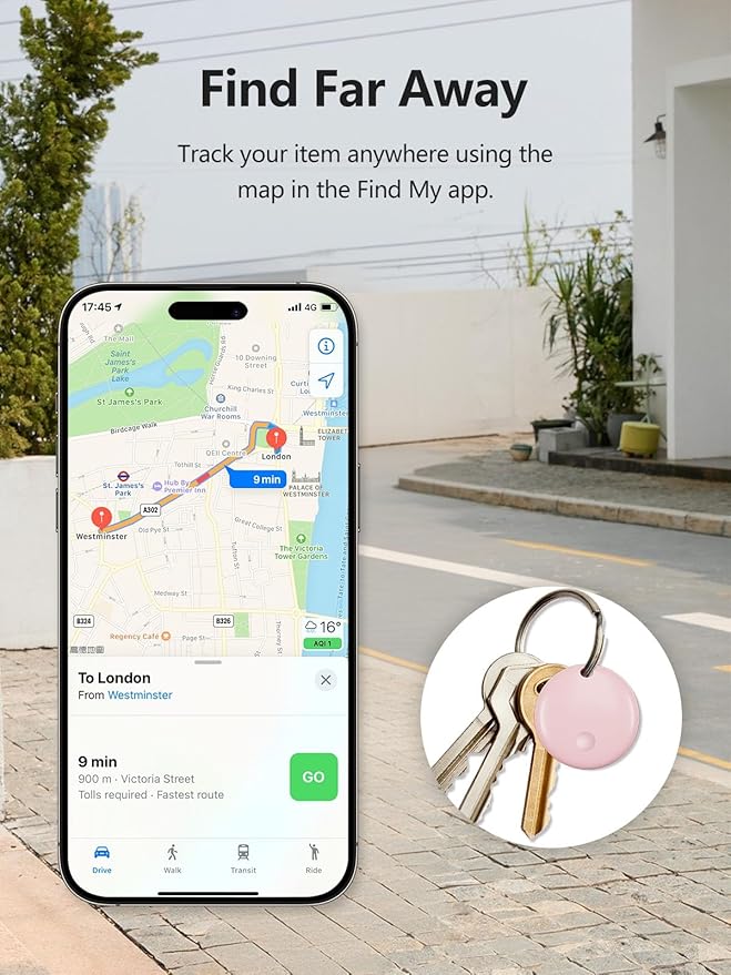 Tracker Tags, Item Finder Work with Apple Find My (iOS Only), Tracking Device Locator Smart Tag for Luggage, Keys, Wallet, Bike, Pets, Bags (Pink, 1 Pack)