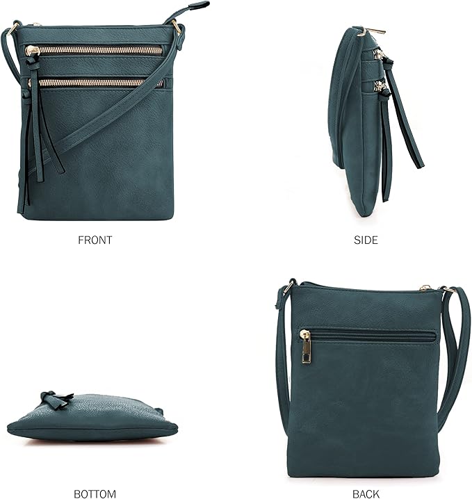 DELUXITY | Crossbody Purse Bag | Functional Multi Pocket Double Zipper Purse | Adjustable Strap | Medium Size Purse |GN