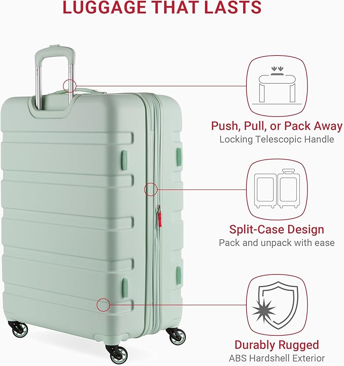 SwissGear 7366 Hardside Expandable Luggage with Spinner Wheels, Clearly Aqua, Checked-Large 27-Inch