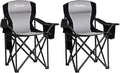 Padded Camping Chairs for Adults, Oversized Folding Outdoor Chairs, Weight Capacity 475lbs, with Cooler Bag, Cup Holder, Storage Pocket Carry Bag (Black - 2 Pack)