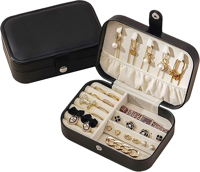 Travel Jewelry Box,Jewelry Travel Case, Small Jewelry Box,2 Layer Travel Jewlery Case, PU Leather Mini Portable Jewerly Storage Display Holder for Earrings, Ring, Necklaces, Bracelets