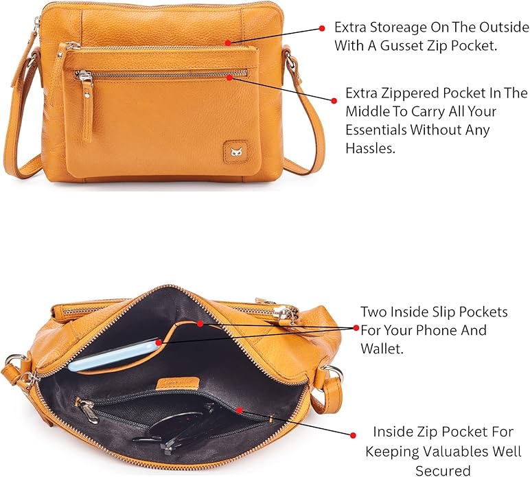 Wise Owl Accessories Small Soft Pebbled Real Leather Crossbody Handbags Purses Sling Crossover Shoulder Bag