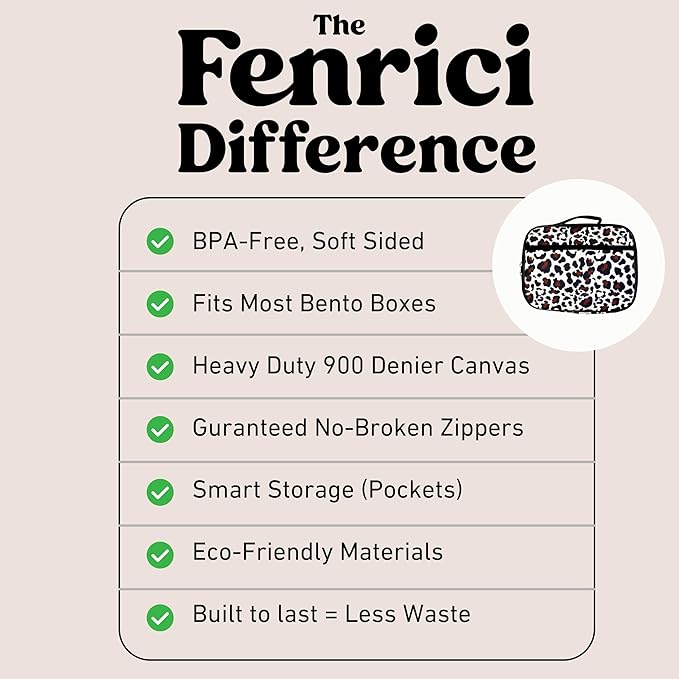Fenrici Cheetah Kids Lunch Box for Girls, Teens Insulated Lunch Bag, Soft Sided Compartments, Spacious, BPA Free, Food Safe, 10.8in x 8.5in x 2.8in (Cheetah Print)
