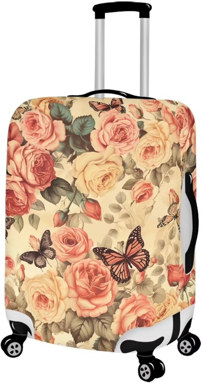Pink Butterfly Suitcase Covers for Luggage Universal Fit 22-25 Inch Luggage Covers with Zipper for Women & Girl Elastic Spandex Baggage Case Rose Luggage Cover(Flower)
