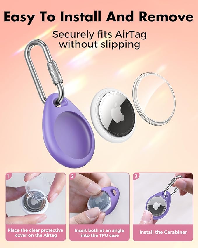 UNBREAKcable AirTag Holder for Apple - 4 Pack Air Tag Case [Professional Carabiner] [Waterproof] [Shockproof] TPU AirTag Keychain for Kids, Pets, Keys, Luggage, Backpacks