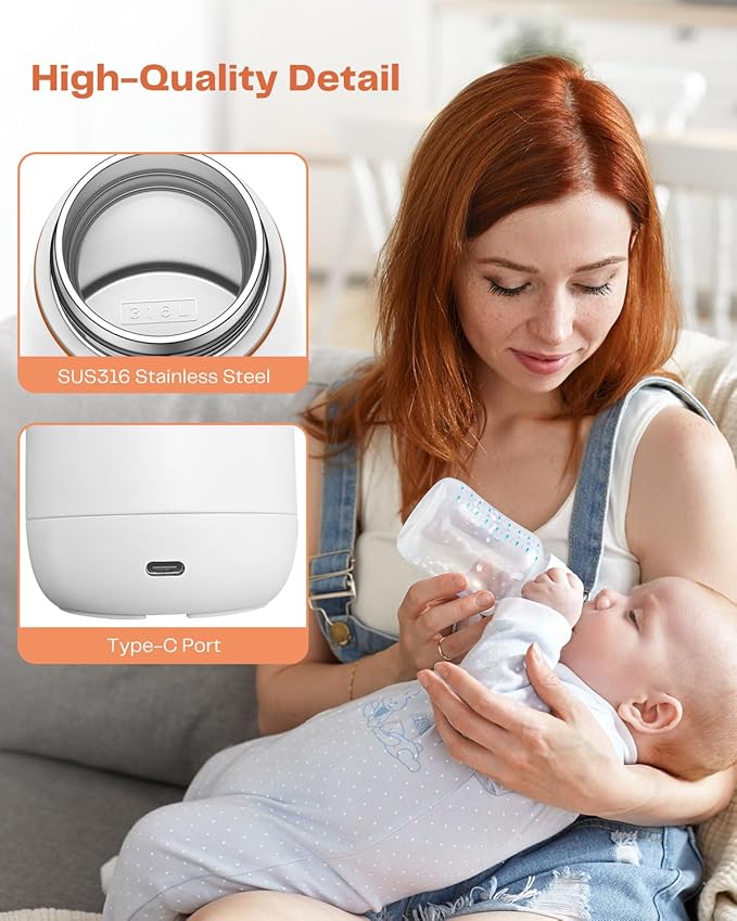 Portable Milk Warmer - Travel & On-The-Go, Quick Heating Breast Milk & Baby Milk Bottle Warmer, USB Rechargeable