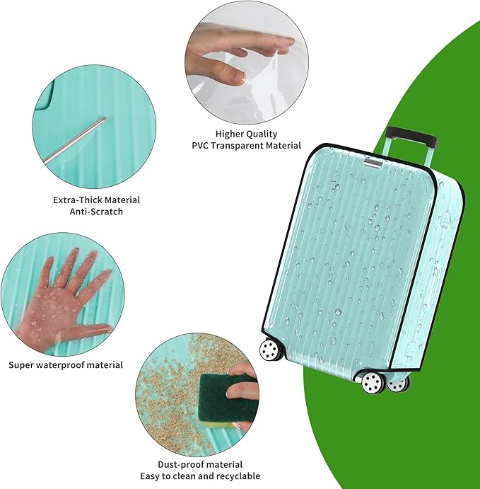 Suitcase Covers For Luggage, 28 Inch Clear PVC Luggage Covers Protector Full Thicken Transparent Waterproof Suitcase Sleeve With Large Velcro for 28" Wheeled Suitcases