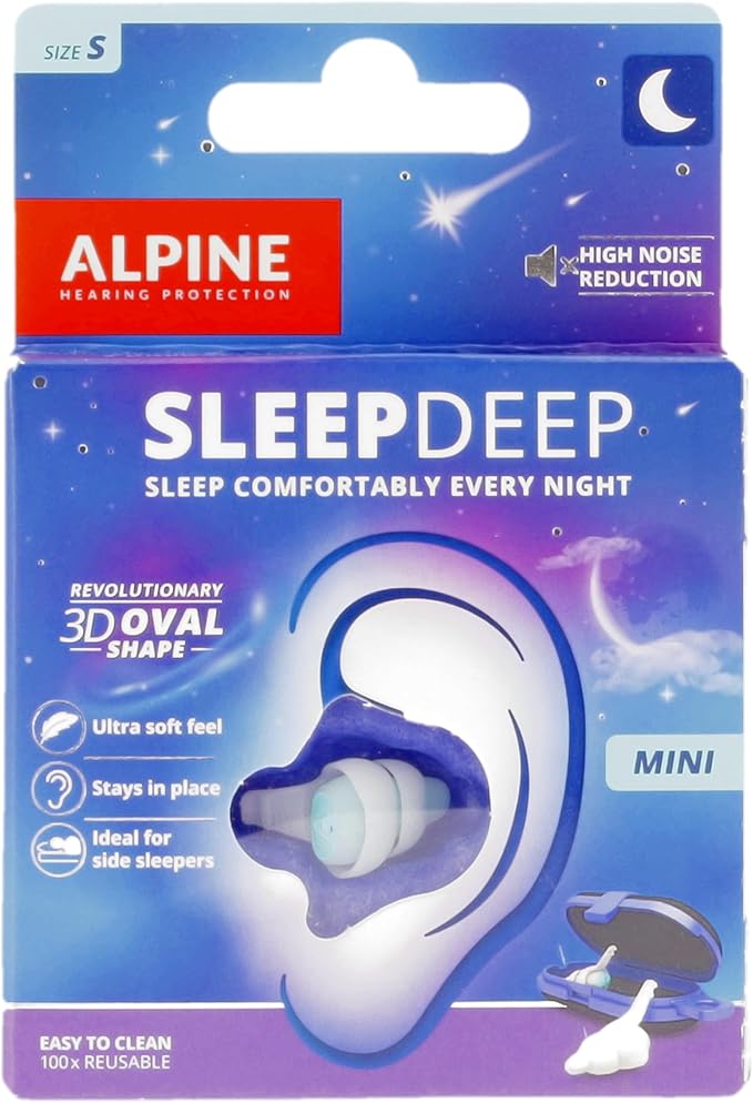 Alpine SleepDeep Mini - Soft Ear Plugs for Sleeping and Concentration - New 3D Oval Shape and Noise Reducing Gel for Better Attenuation - 27dB - Ideal for Side Sleeper - 1-Pair Reusable: S