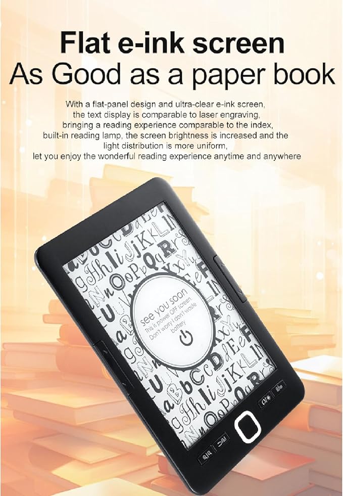 BK6033 Ebook Reader, 6in EInk Screen E Reader, Built in 8G Memory, Adjustable Font Sizes, Types & Brightness, Portable Electric Book Readers, Audiobooks, 32G Expansion
