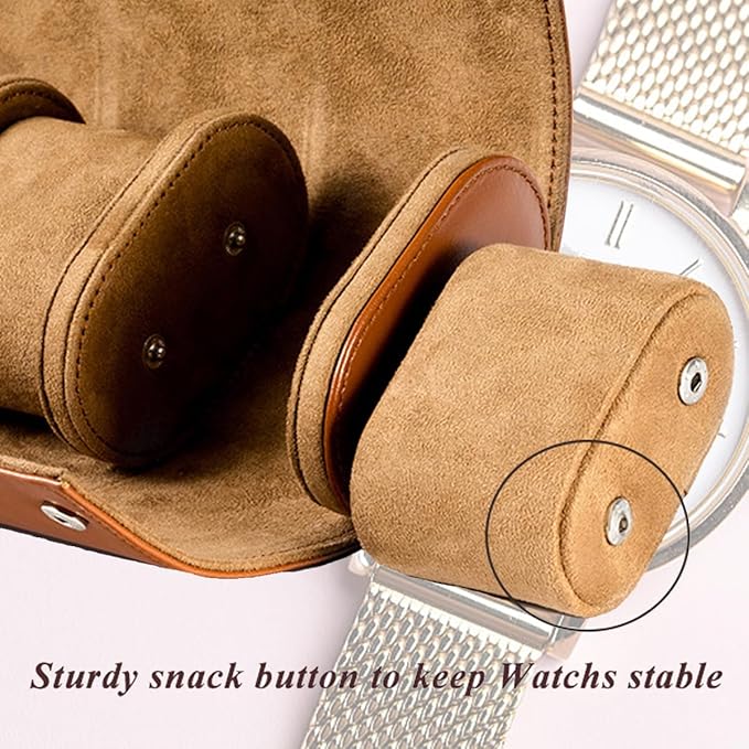 Watch Travel Case, Luxury Leather Watch Roll 2 Slot Organizer Box, Jewelry Storage Case Gifts for Man and Woman Christmas Anniversary Birthday (Brown-2slot)