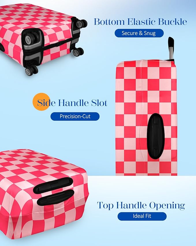 Slohif Luggage Cover for Suitcase Tsa Approved Protector - Luggage Sleeve Large Suit Case Cover Travel Stretch Baggage Case Protective Washable Fit 18-20 Inch Checkered XS