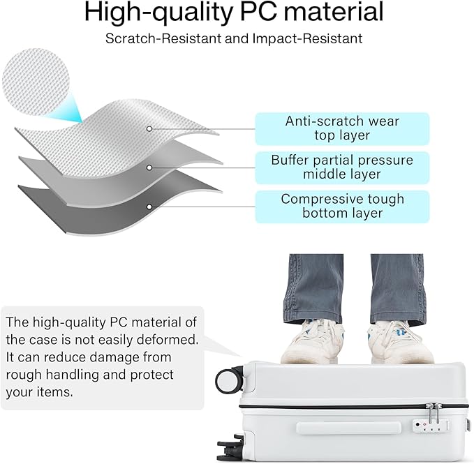Hanke 20 Inch Hard Shell Suitcases with Spinner Wheels, Lightweight Carry On Luggage 22x14x9 Airline Approved Built-in TSA Lock, Durable Suitcase Rolling Luggage Carry-On Bag(Smoke White)