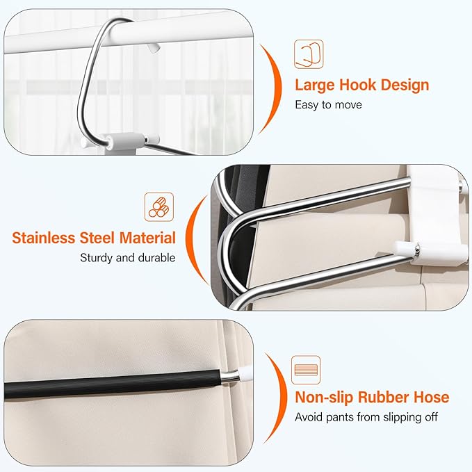 Upgraded Collapsible Pants Hangers Space Saving, 6 Layers Clothes Rack, Stainless Steel Multifunctional Closet Organizer, Non Slip Metal Hangers for Pants Jeans Skirts Trousers (1 Pack)