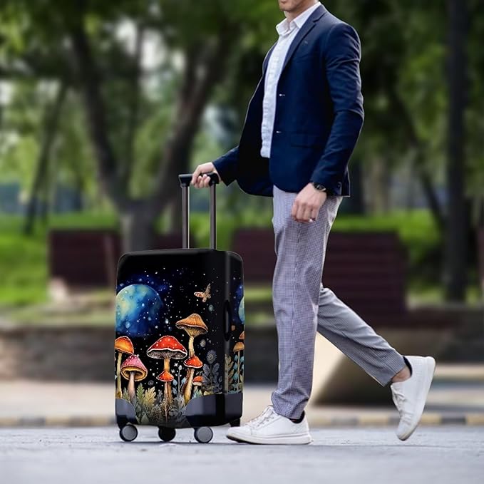 Butterfly Mushroom Print Travel Suitcase Cover Protector Elastic Zipper Closure Fit 30-32 Inch Luggage
