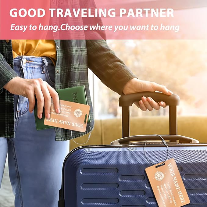 Personalized Luggage Tags for Suitcases (2/4/6/8 Pack) - Custom Engraved Metal Travel Tag, Customizable Pattern/Name/Text for Bags Backpacks Suitcases