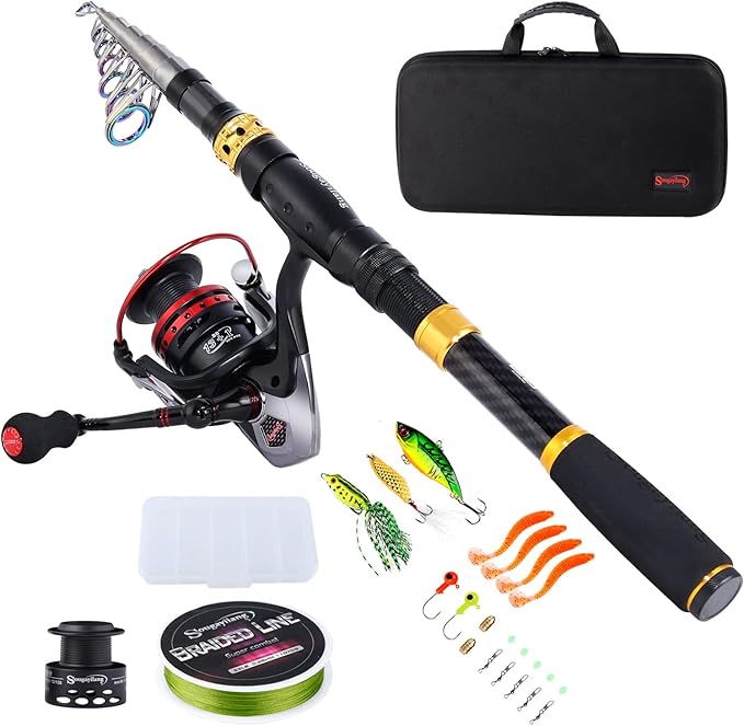 Sougayilang Fishing Rod Reel Combo with Telescopic Fishing Pole Spinning Reel Carrier Bag for Travel Saltwater Freshwater Fishing