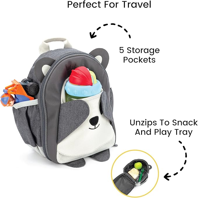 Lulyboo Panda Toddler Backpack Leash with Detachable Child Harness & Wrist Tether, Baby Walking Safety Harness, Kids Backpack with 5 Storage Pockets & Insulated Lunch Bag, Perfect for 1-7 Years