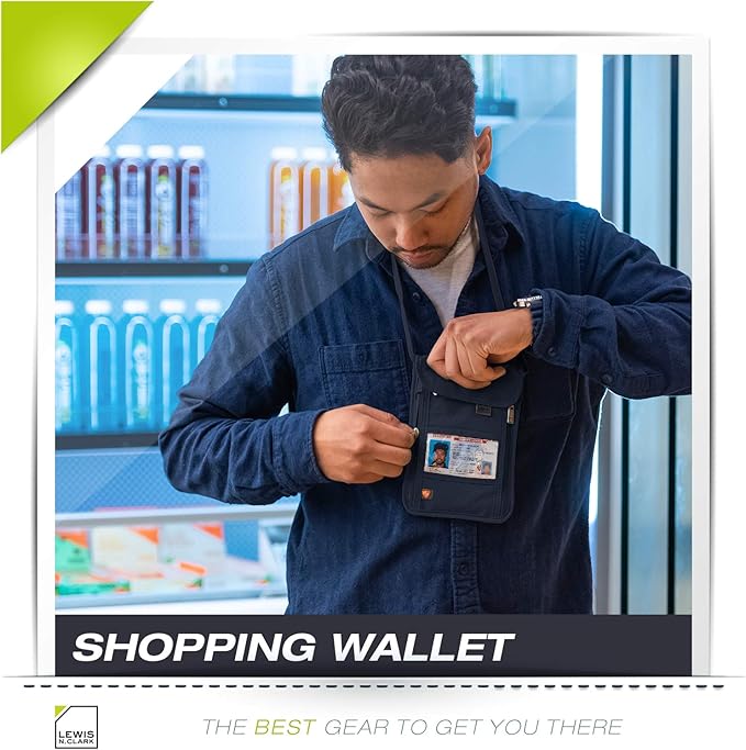Lewis N. Clark RFID Blocking Stash Neck Wallet, Travel Pouch + Passport Holder for Women & Men, Navy, One Size