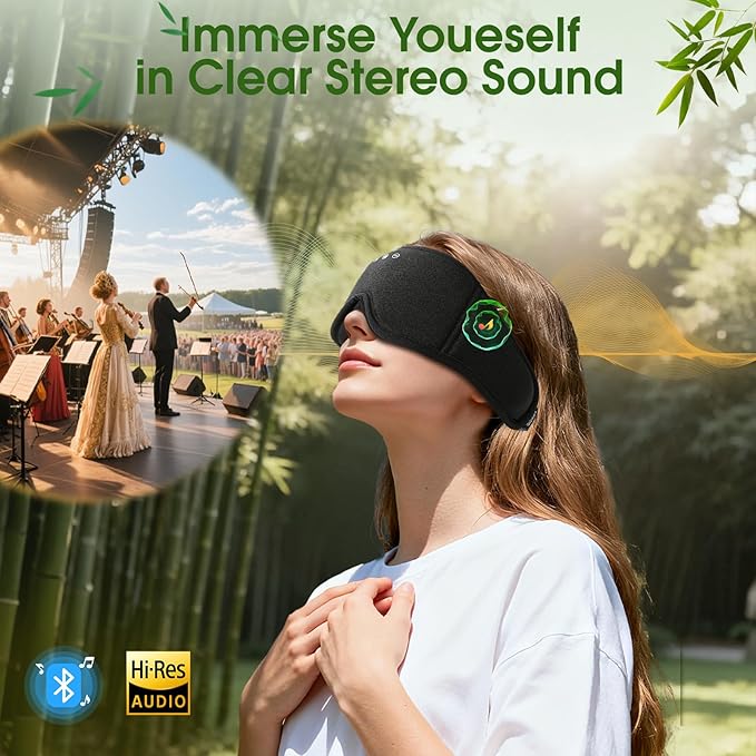 Sleep Mask Headphones with Bluetooth,3D Blackout Bamboo Cotton Eye Mask for Sleep,Sleeping Eye Mask with 5.4 Bluetooth Headphones Wireless for Side Sleepers,Travel Essential Gift for Women Men