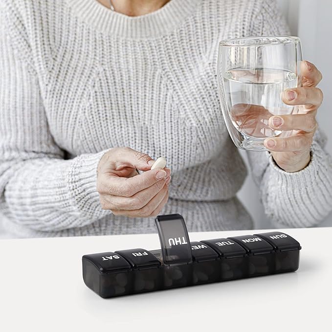 Small Pill Organizer 2 Times a Day, 2 Pack 7 Day Pill Box 1 Time a Day, Travel Friendly Day Night Vitamin Organizer, Weekly AM PM Pill Case Container