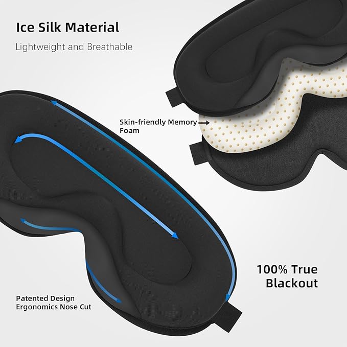 Sleep Mask,3D Contoured Sleeping Mask,99% Light Blocking Eye Mask, Zero Eye Pressure Cup Blindfold for Men Women, with Adjustable Strap for Sleeping, Yoga,Traveling(Black)
