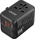 LENCENT Universal Travel Adapter, 65W GaN International Fast Charger with 2 PD3.0 Type C+2 QC USB A, Worldwide Power Adaptor for Phones,Laptops, All in One Travel Essentials for EU/USA/UK/AU, Black
