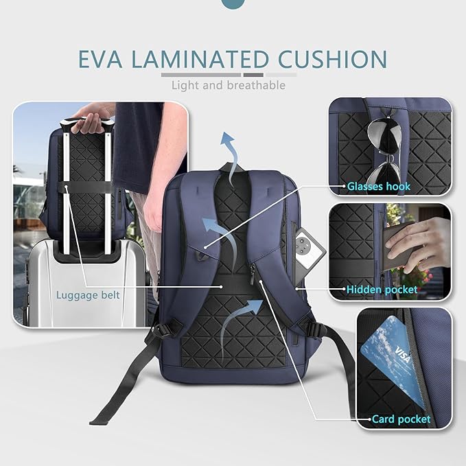 hk Laptop Backpack for Men with USB Charging Port Water-Resistant for 15.6 Inch Computer Bag Durable High-Tech Daypack Casual Backpack for Business Work College Weekender Travel- Blue