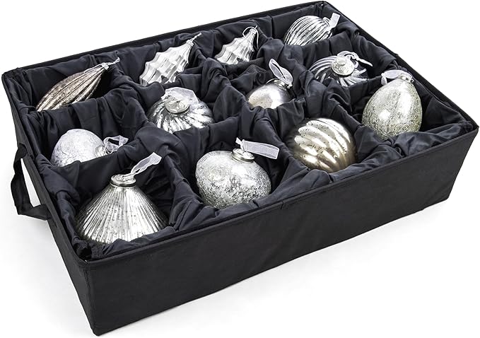 TreeKeeper Stack & Lock™ Adjustable Christmas Ornament Storage Box Holds 48 Ornaments up to 6 Inches Tall by Any Width/Length, 2 Removable Trays with Moving Dividers