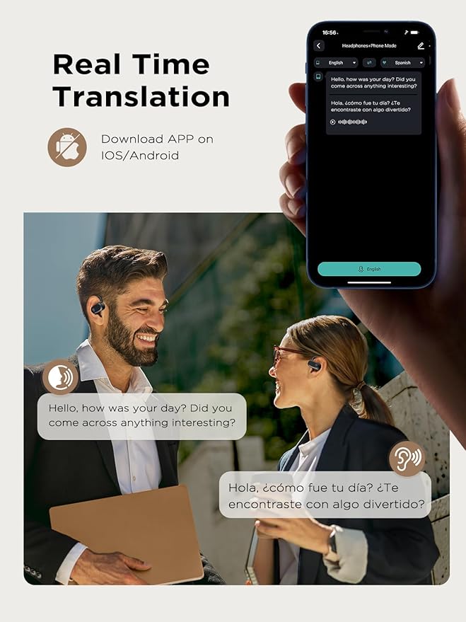 CXK AI Translation Earbuds Real Time 134 Languages 60H Playtime Translator Ear Buds Audifonos Traductores Inglés Español Wireless Earphones Bluetooth Headphones for Travel Business Learning Black