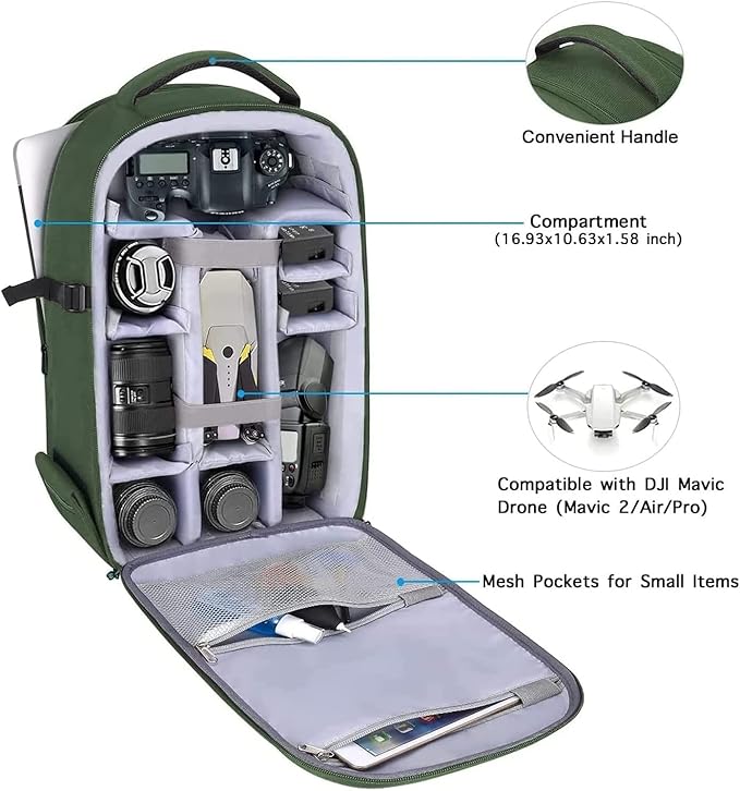MOSISO Camera Backpack, DSLR/SLR/Mirrorless Photography Camera Bag 15-16 inch Waterproof Hardshell Case with Tripod Holder&Laptop Compartment Compatible with Canon/Nikon/Sony, Army Green