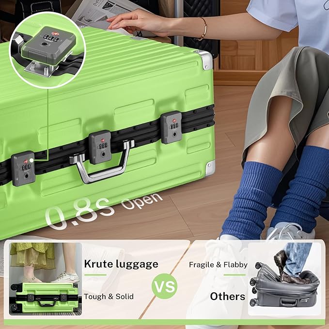 Krute Luggage 28 Inch Aluminum Frame Luggages TSA Lock No Zipper Checked Suitcase with Spinner Wheels Hardshell Lightweight PC+ABS Large Suit Case