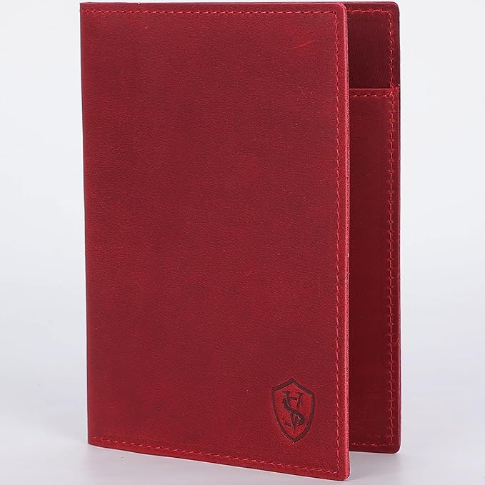 STAR VISTA Albatross Leather Travel Passport Holder, Minimalist Design, Full Grain Leather Case for Women and Men - Slim Passport Wallet, Bifold, RFID Blocking, Crimson Red