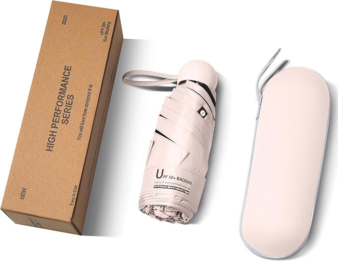 BAODINI Travel Mini Umbrella for Purse With Case Small Compact UV Sun Protection Sun Lightweight Tiny Pocket Umbrella for Women Kids and Men