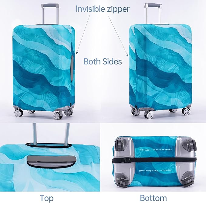 Travelkin Luggage Covers For Suitcase Tsa Approved,Suitcase Cover Protector Fit 18-32 Inch Luggage (Blue Wave, L)