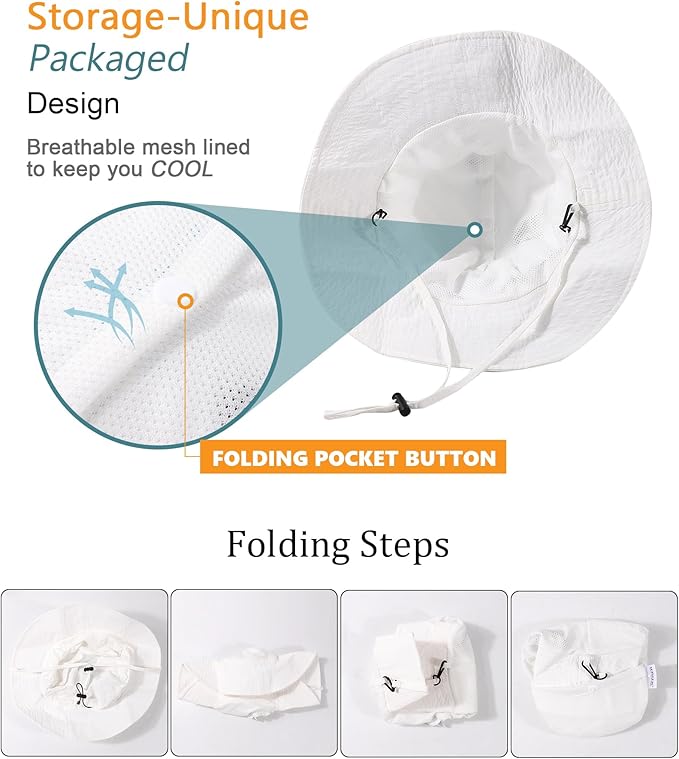 Water-Resistant Sun UPF 50+ Bucket Hat Protection Packable Brimmed Boonie for Women Men Summer Lightweight Hiking Outdoor Cap