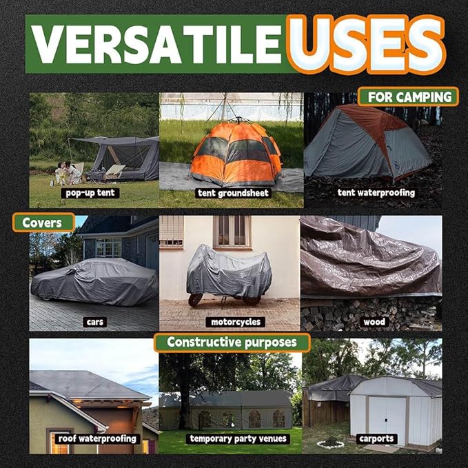 Tarps Heavy Duty Waterproof 6x8 Feet (3 Pack), 10Mil Multipurpose Tarp Cover with Metal Grommets and Reinforced Edges, Silver/Brown Tarp by RAINDEWAY