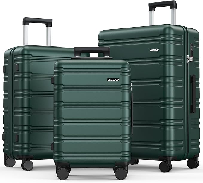 BEOW Luggage Sets 3 Piece For Men Women Expandable Hard Sided Suitcase Sets 3 Pcs With Durable Spinner Wheels Lightweight Zipper Luggage With TSA Lock Travel Luggage Set ArmyGreen 20/24/28 Inch