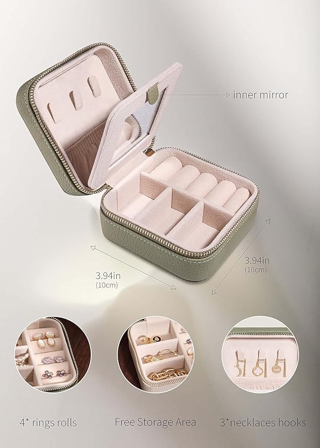 S.Leaf Travel Jewelry Organizer Travel Jewelry Boxes for Women Small Jewelry Travel Case Box Portable Travel Jewelry Case Travel Case Mini Jewelry (03_Lychee_Butterfly_Blue)