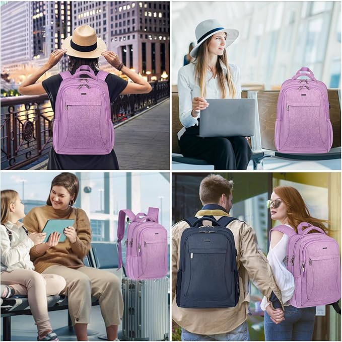 Voova Travel Laptop Backpack, Business Work Laptop Backpack for Women & Men with USB Charging Port, Waterproof Slim Durable College Computer Bag Fits 15.6 Inch Laptops and Notebook, Purple